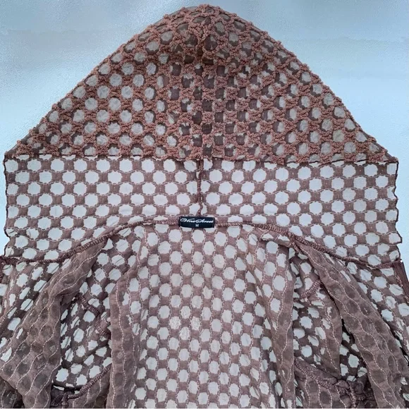 Vine Street Y2K Brown Textured Honeycomb Semi-Sheer Mesh Zip Front Hoodie Medium - Picture 6 of 9